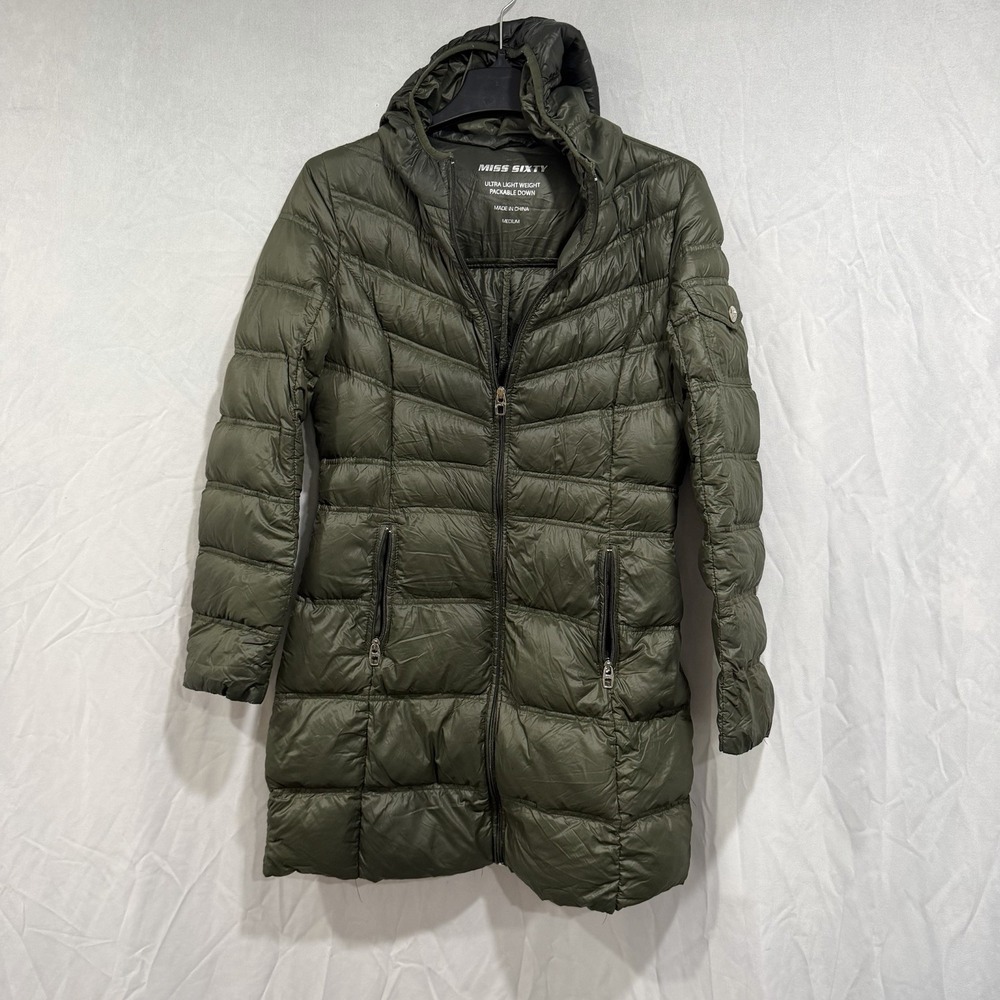 Miss Sixty Ultra Lightweight Packable Olive Green Puffer Coat M